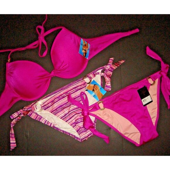 Victoria's Secret Other - NWT Victoria's Secret 34C BIKINI XS bottom Magenta Fuchsia PINK purple striped